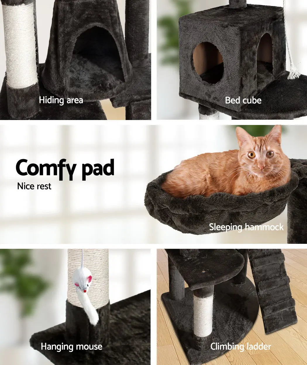 i.Pet Cat Tree 193cm Tower Scratching Post Scratcher Condo House Trees Grey - Image 5
