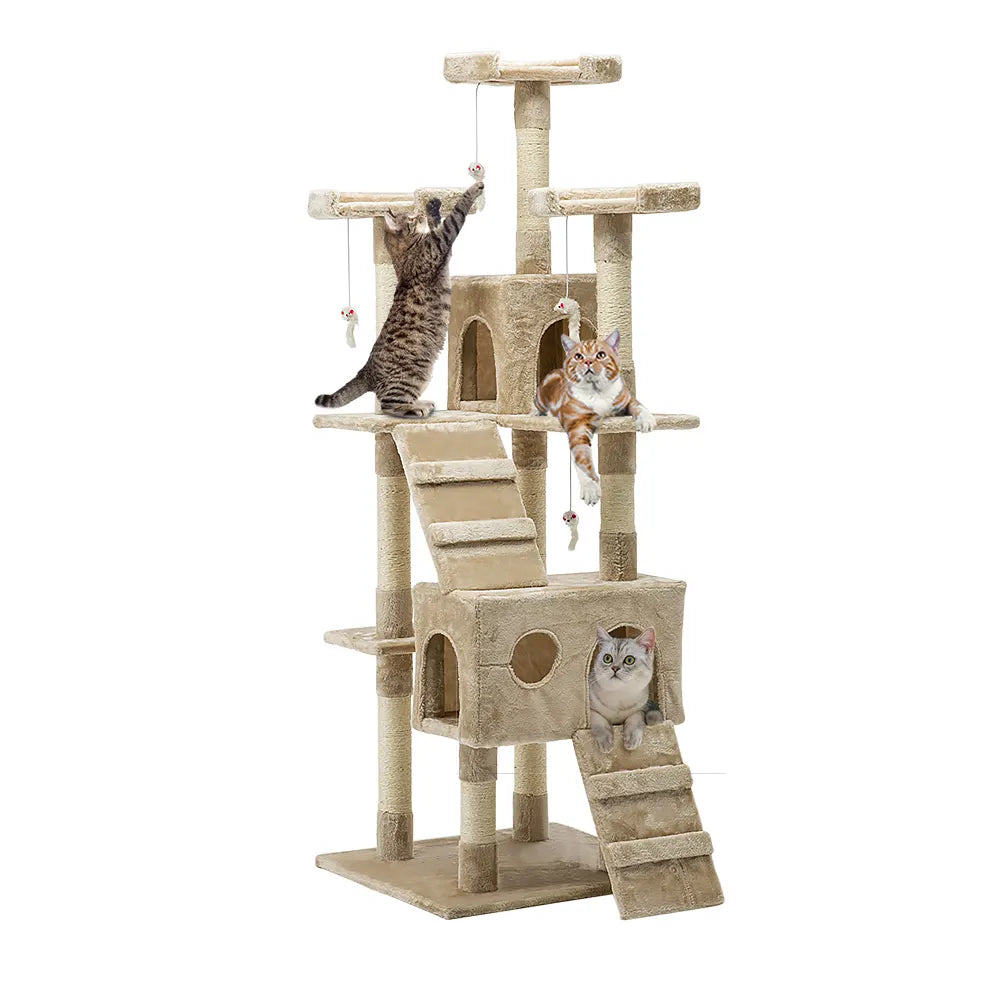 i.Pet Cat Tree 180cm Tower Scratching Post Scratcher Wood Condo House Toys Beige - Image 8