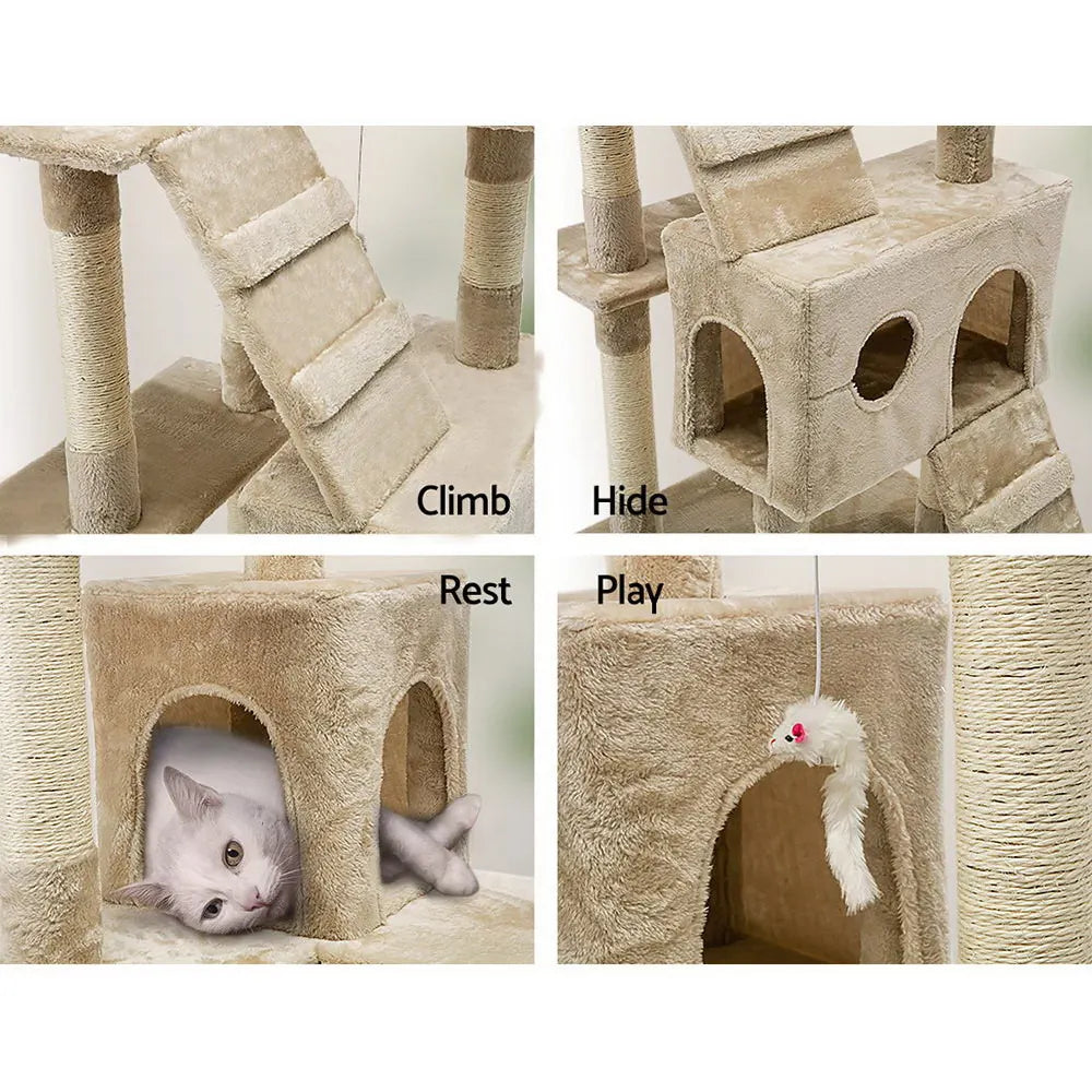 i.Pet Cat Tree 180cm Tower Scratching Post Scratcher Wood Condo House Toys Beige - Image 6