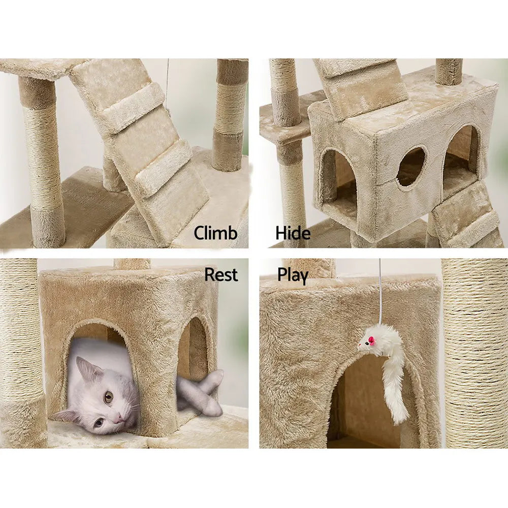 i.Pet Cat Tree 180cm Tower Scratching Post Scratcher Wood Condo House Toys Beige - Image 7