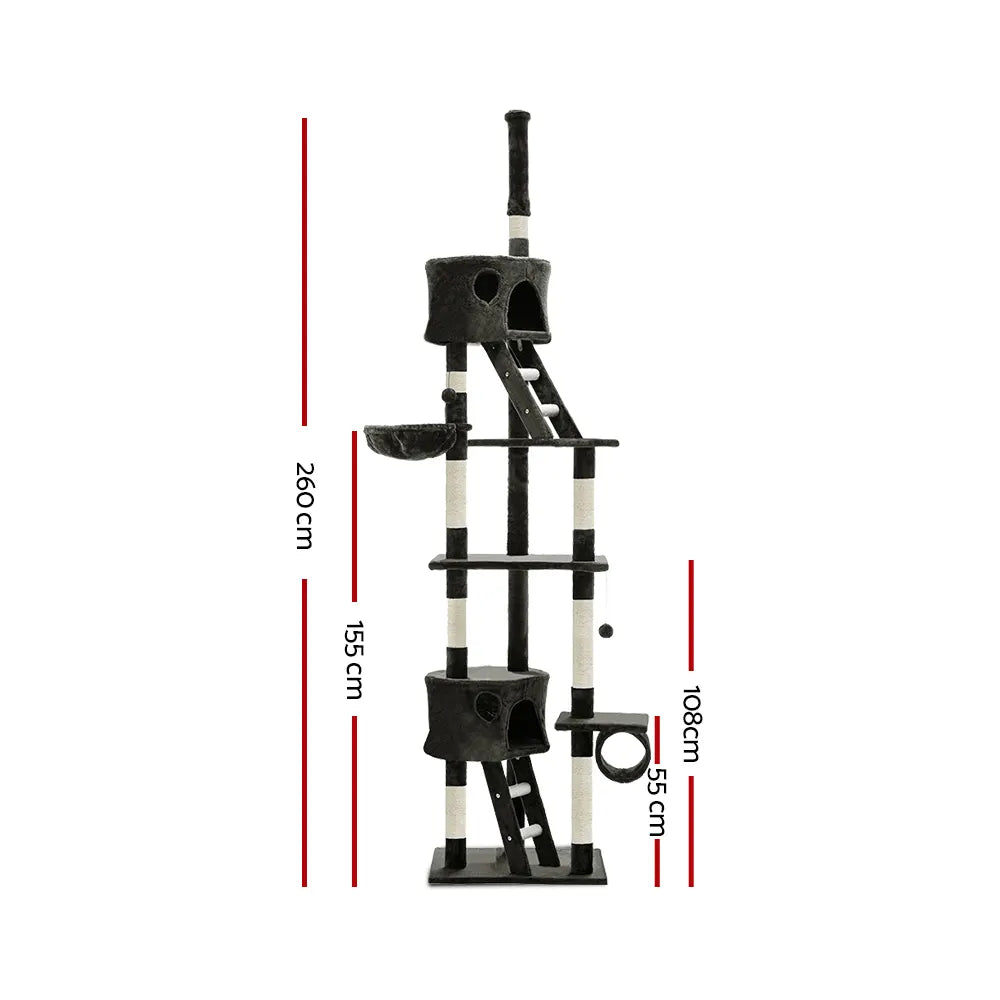 i.Pet Cat Tree 260cm Tower Scratching Post Scratcher Condo House Trees Grey - Image 2