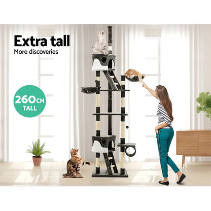 i.Pet Cat Tree 260cm Tower Scratching Post Scratcher Condo House Trees Grey - Image 7