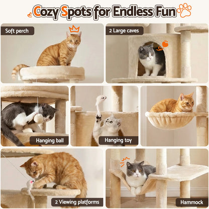 i.Pet Cat Tree Tower 167cm Large Scratching Post Furniture Scratcher House Beige - Image 6