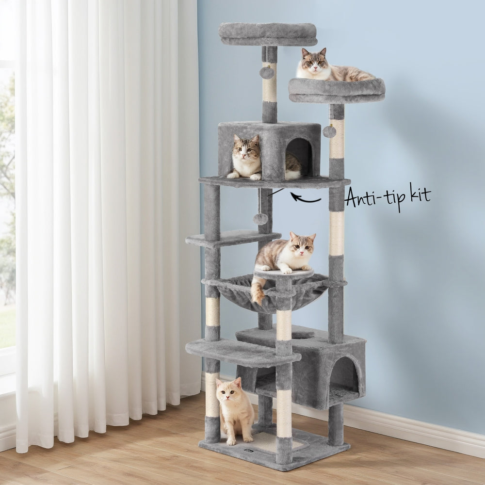 i.Pet Cat Tree 184cm Tower Scratching Post Trees Scratcher Condo House Light Grey - Image 7