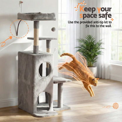 i.Pet Cat Tree Tower 127cm Scratching Post Furniture Scratcher House Light Grey - Image 6