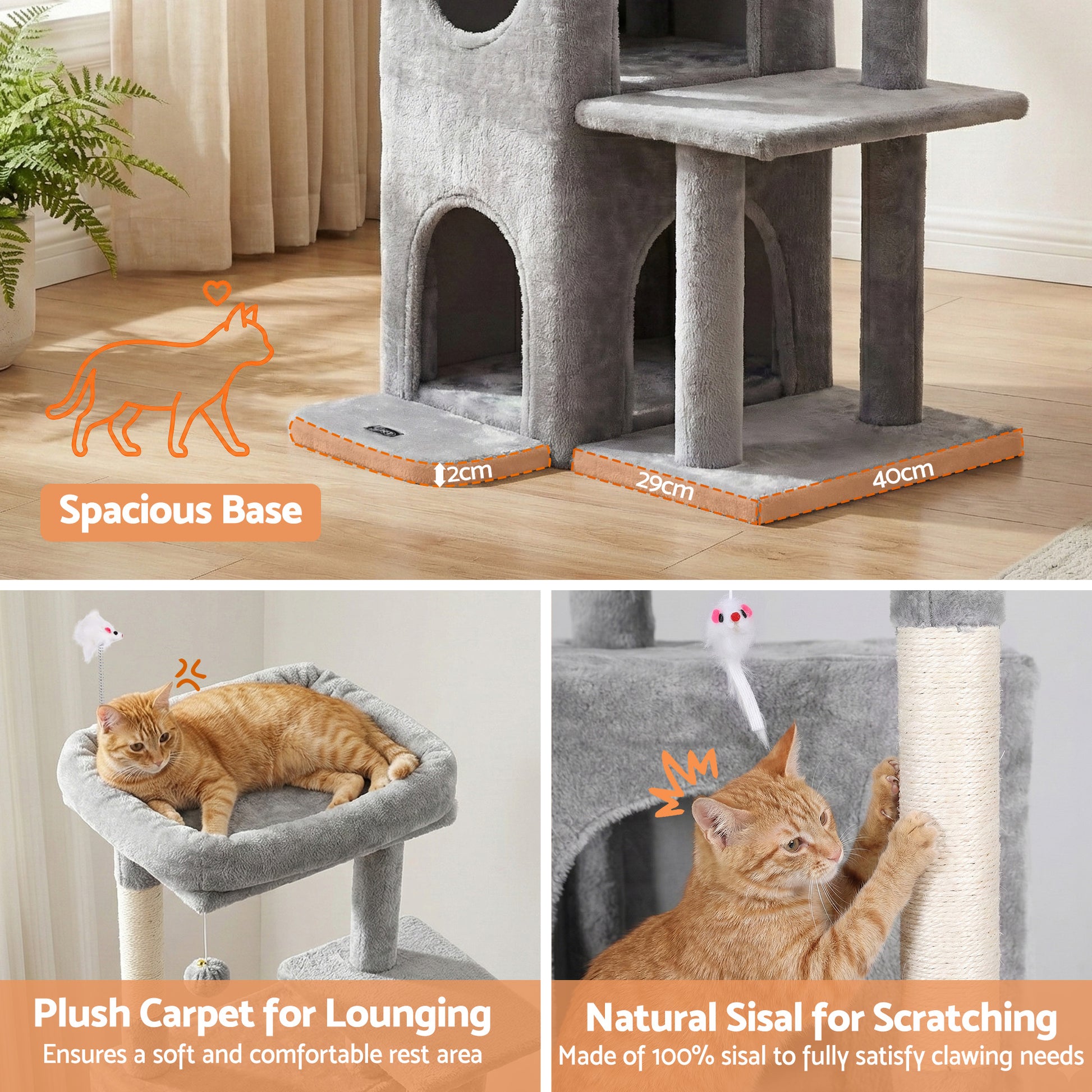 i.Pet Cat Tree Tower 127cm Scratching Post Furniture Scratcher House Light Grey - Image 7