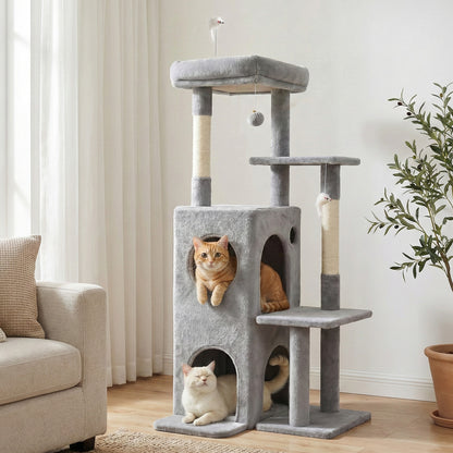i.Pet Cat Tree Tower 127cm Scratching Post Furniture Scratcher House Light Grey - Image 9