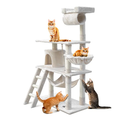 i.Pet Cat Tree 141cm Tower Scratching Post Scratcher Condo Wood House Bed Beige - Image 8