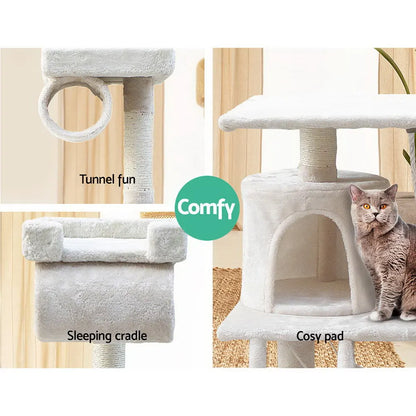 i.Pet Cat Tree 141cm Tower Scratching Post Scratcher Condo Wood House Bed Beige - Image 5