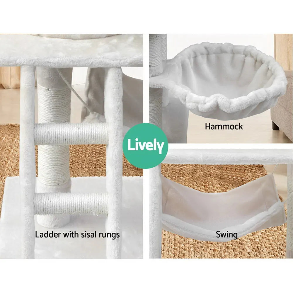 i.Pet Cat Tree 141cm Tower Scratching Post Scratcher Condo Wood House Bed Beige - Image 6