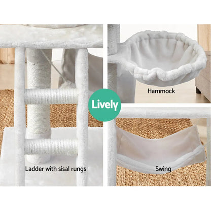 i.Pet Cat Tree 141cm Tower Scratching Post Scratcher Condo Wood House Bed Beige - Image 7