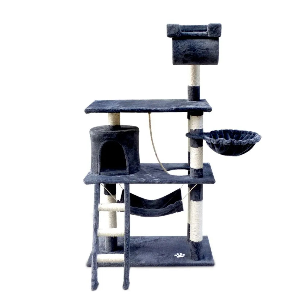 i.Pet Cat Tree 141cm Tower Scratching Post Scratcher Condo Wood House Bed Grey - Image 3