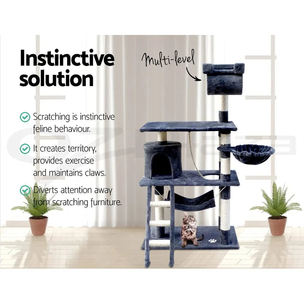 i.Pet Cat Tree 141cm Tower Scratching Post Scratcher Condo Wood House Bed Grey - Image 5