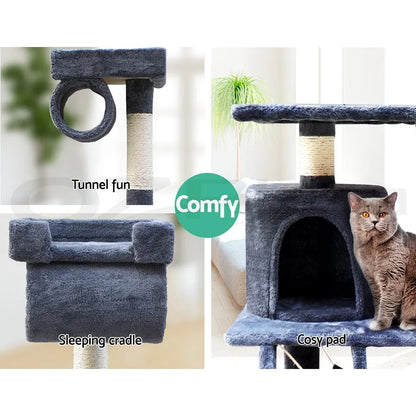 i.Pet Cat Tree 141cm Tower Scratching Post Scratcher Condo Wood House Bed Grey - Image 9