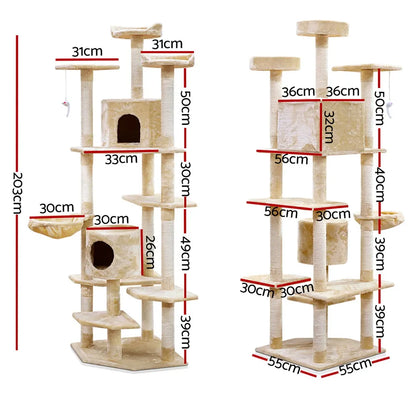 i.Pet Cat Tree 203cm Tower Scratching Post Scratcher Condo Trees House Bed Beige - Image 2