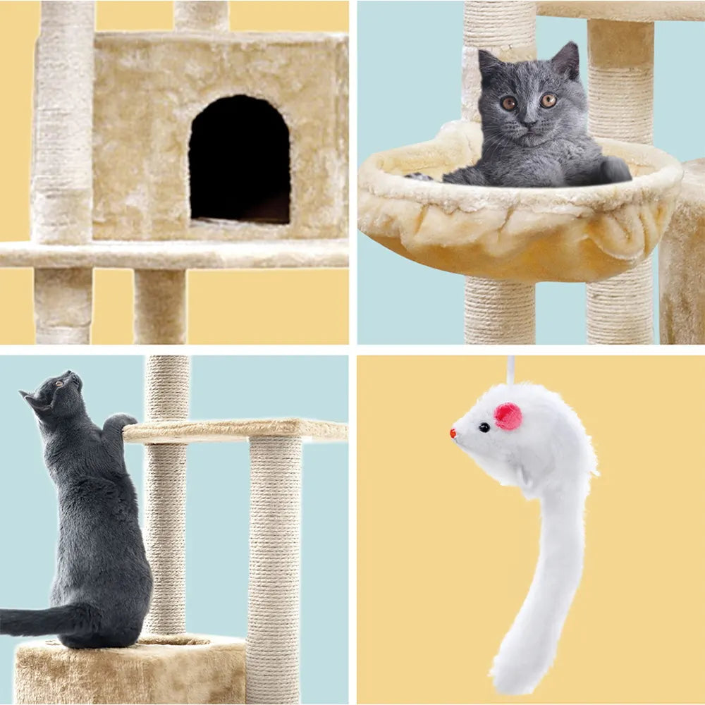 i.Pet Cat Tree 203cm Tower Scratching Post Scratcher Condo Trees House Bed Beige - Image 5