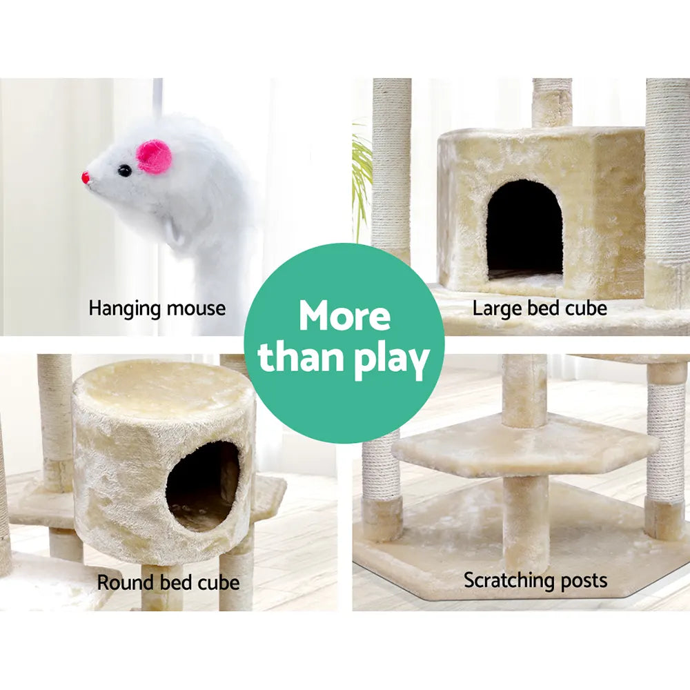 i.Pet Cat Tree 203cm Tower Scratching Post Scratcher Condo Trees House Bed Beige - Image 7