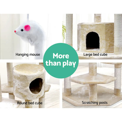 i.Pet Cat Tree 203cm Tower Scratching Post Scratcher Condo Trees House Bed Beige - Image 7