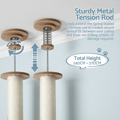 i.Pet Cat Tree Tower Floor to Ceiling Scratching Post 270cm Beige - Image 5