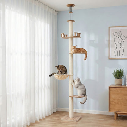 i.Pet Cat Tree Tower Floor to Ceiling Scratching Post 270cm Beige - Image 7