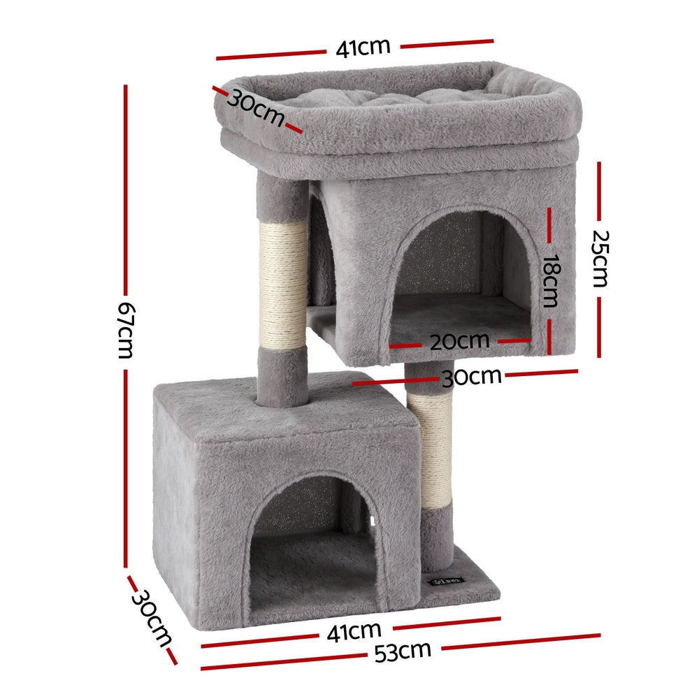 i.Pet Cat Tree 67cm Tower Scratching Post Trees Scratcher Condo House Light Grey - Image 2