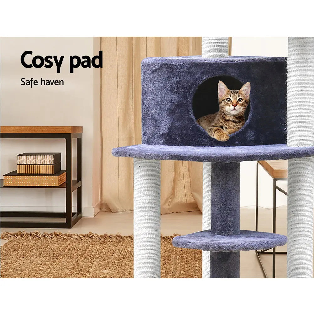 i.Pet Cat Tree 126cm Tower Scratching Post Scratcher Condo Trees House Grey - Image 6