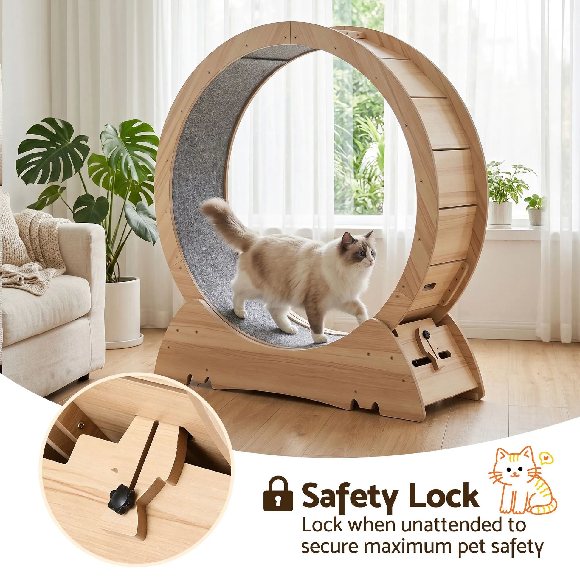 i.Pet Wooden Cat Exercise Wheel 91cm Indoor Cat Treadmill Large - Image 6