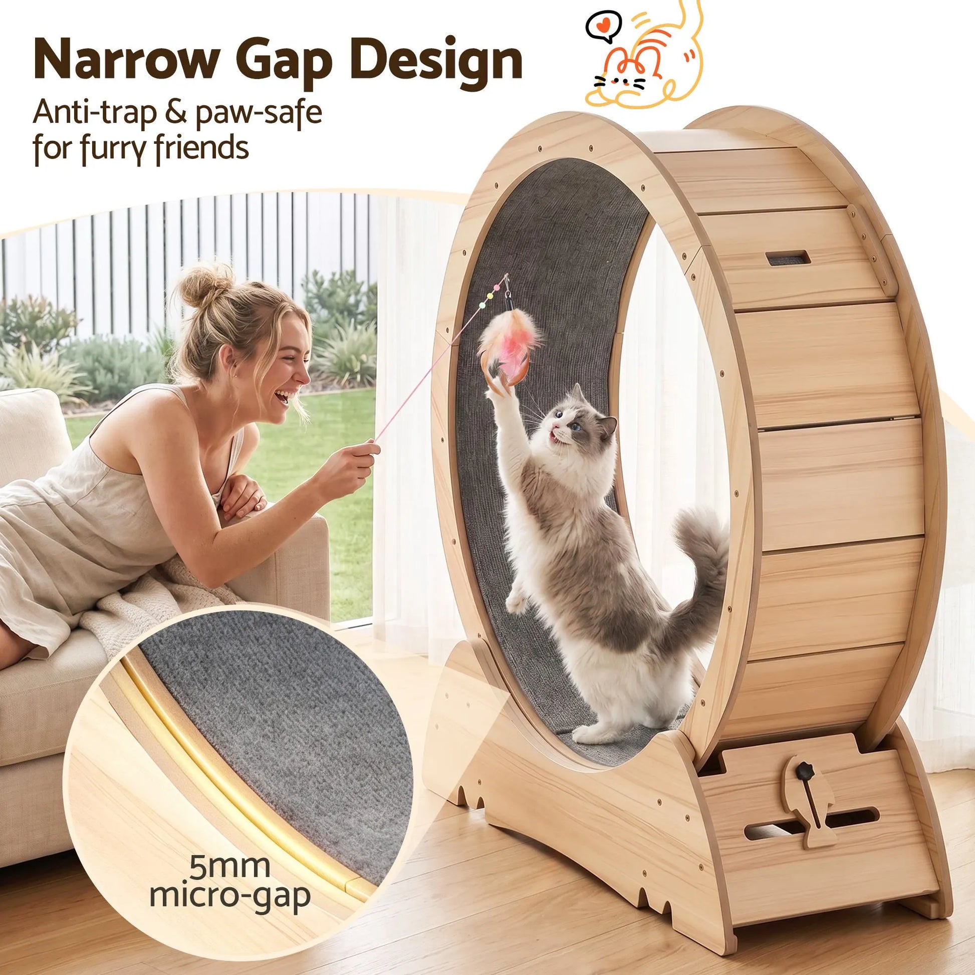 i.Pet Wooden Cat Exercise Wheel 91cm Indoor Cat Treadmill Large - Image 7