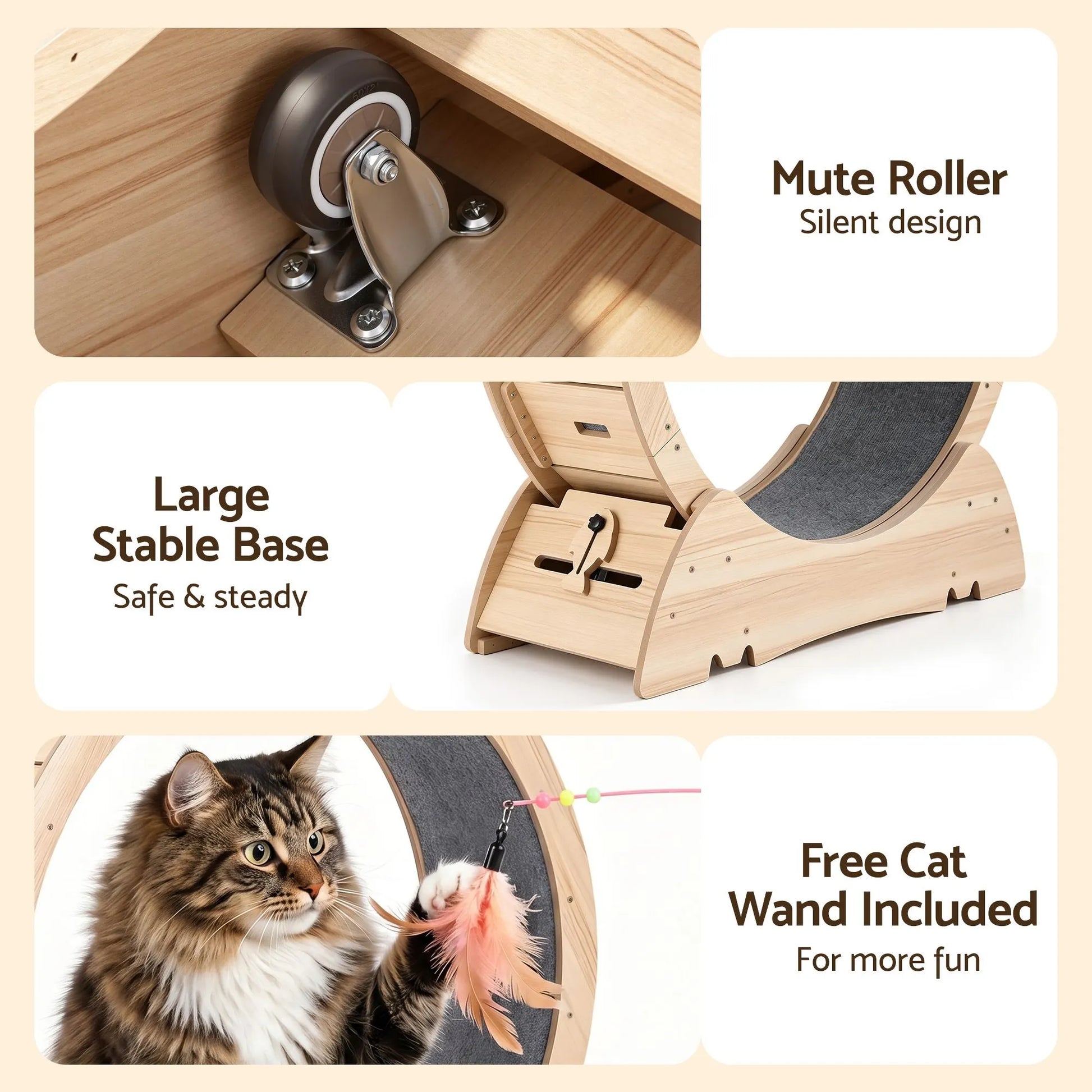 i.Pet Wooden Cat Exercise Wheel 91cm Indoor Cat Treadmill Large - Image 8