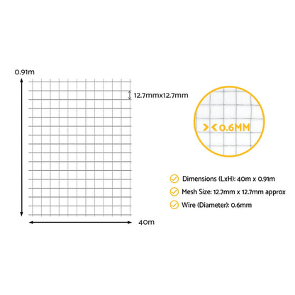 i.Pet Poultry Chicken Fence Pet Netting Wire Mesh Roll Duck Goose Coop 40Mx0.91M - Image 2