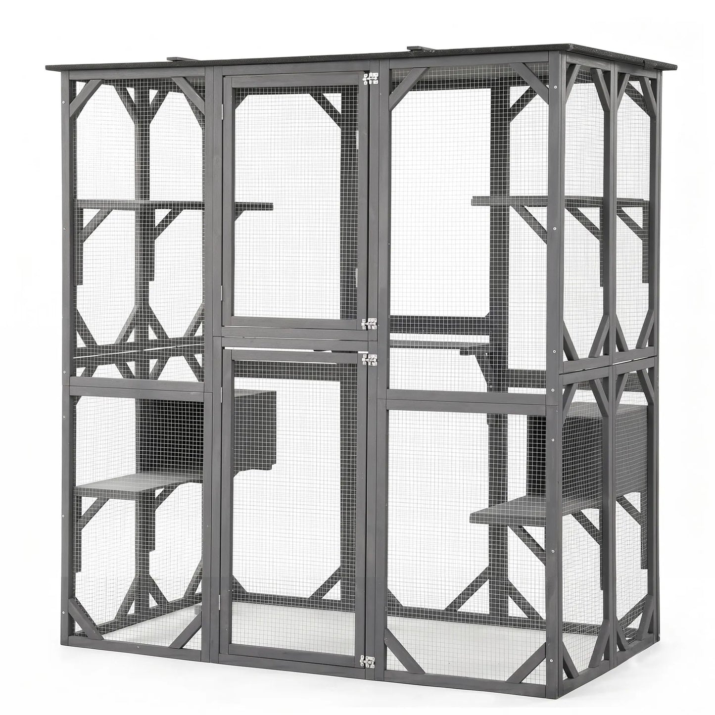 i.Pet Cat House 181cm Outdoor Catio Enclosure Walk-In Large Rabbit Hutch Grey - Image 2