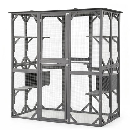 i.Pet Cat House 181cm Outdoor Catio Enclosure Walk-In Large Rabbit Hutch Grey - Image 2