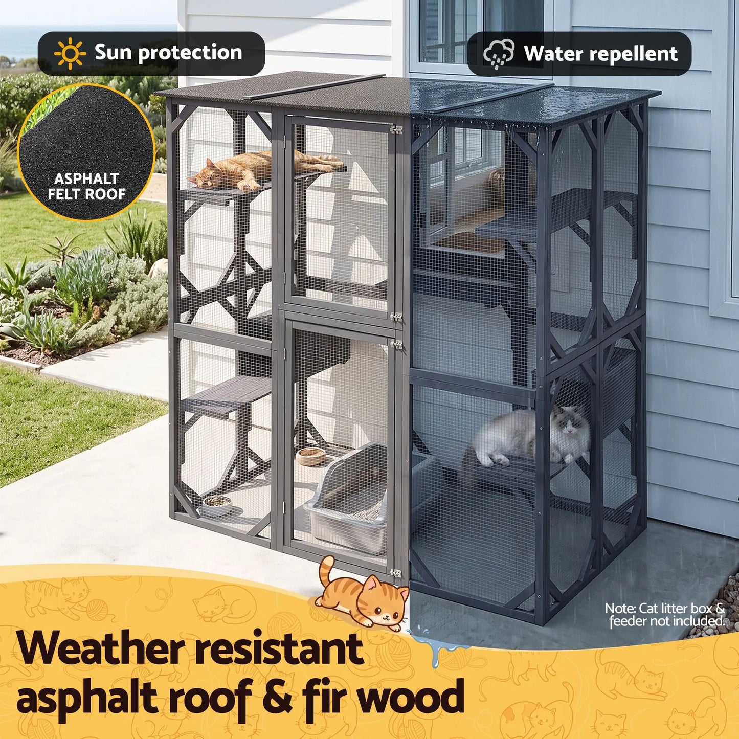 i.Pet Cat House 181cm Outdoor Catio Enclosure Walk-In Large Rabbit Hutch Grey - Image 8