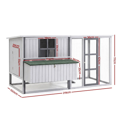 i.Pet Chicken Coop 219cm Rabbit Hutch Poultry Cage Outdoor Enclosure Wood - Image 2