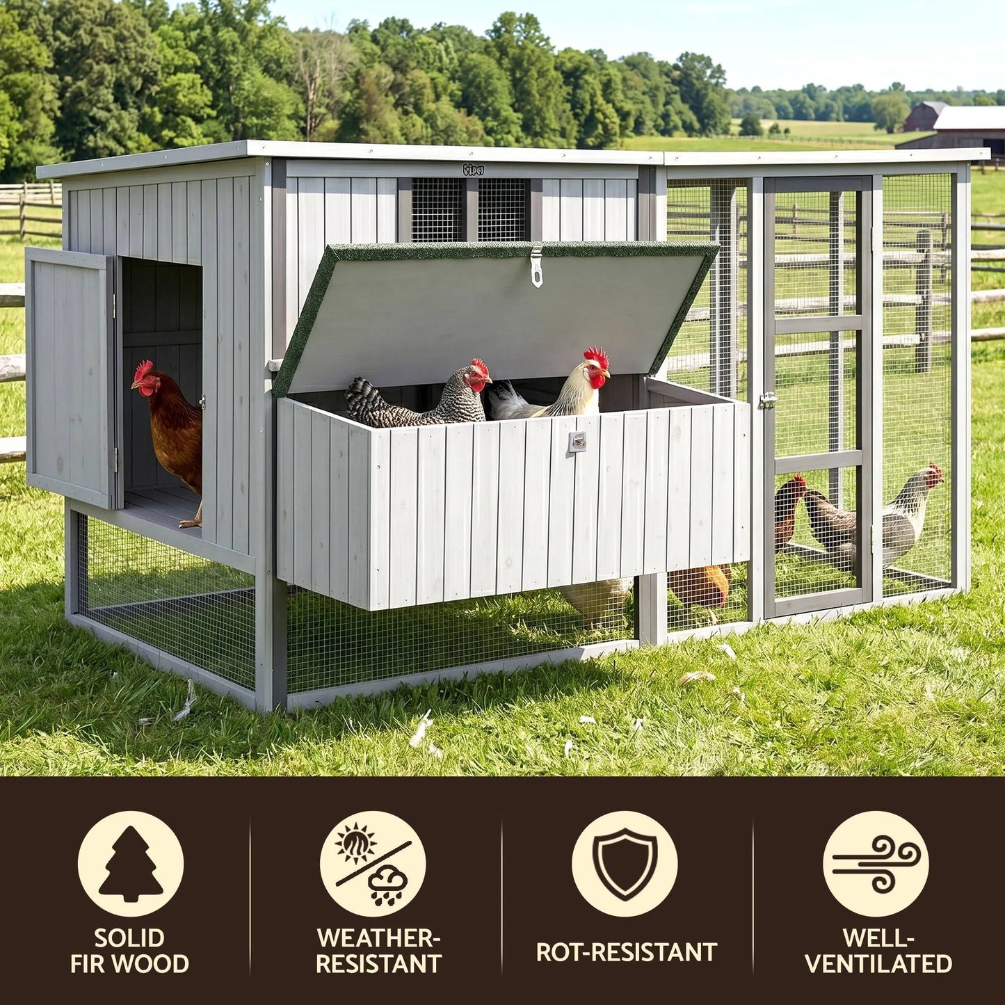 i.Pet Chicken Coop 219cm Rabbit Hutch Poultry Cage Outdoor Enclosure Wood - Image 4