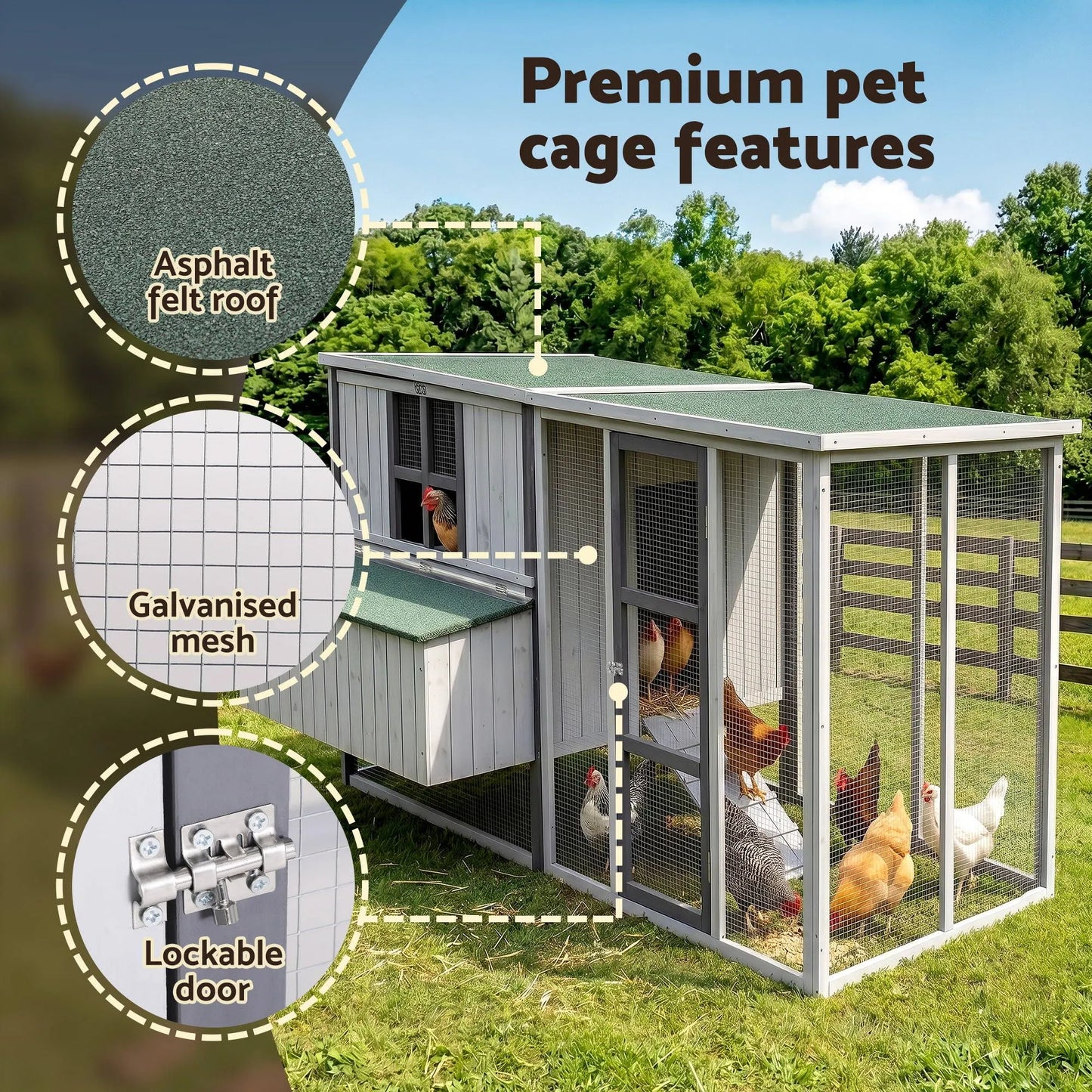 i.Pet Chicken Coop 219cm Rabbit Hutch Poultry Cage Outdoor Enclosure Wood - Image 8