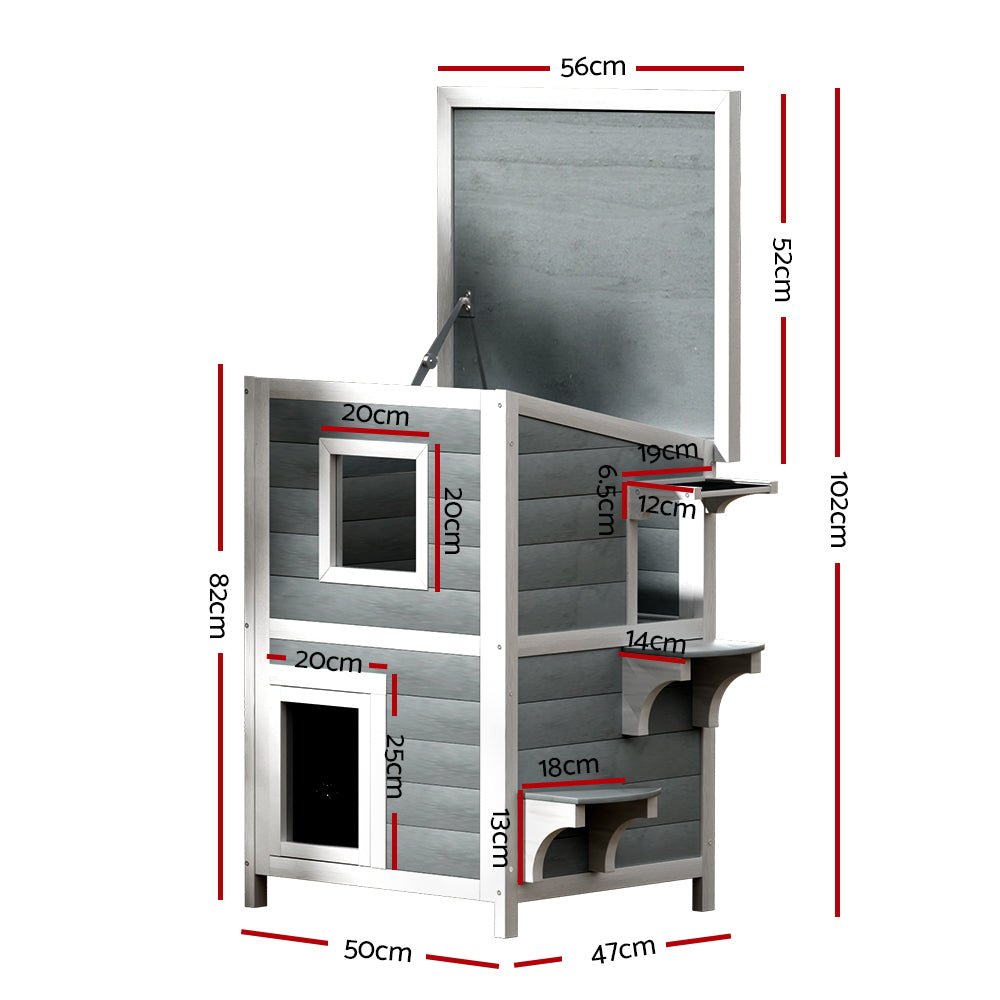 i.Pet Outdoor Cat House Shelter 56cm x 52cm x 82cm Rabbit Hutch Wooden Condo Small Outdoor Cat House - Image 2
