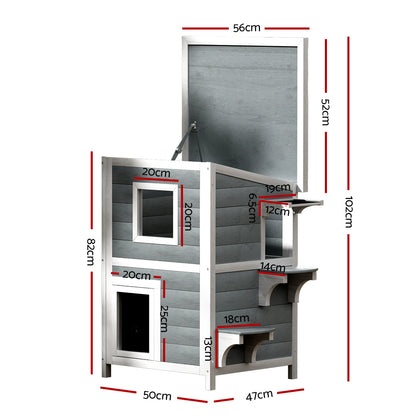 i.Pet Outdoor Cat House Shelter 56cm x 52cm x 82cm Rabbit Hutch Wooden Condo Small Outdoor Cat House - Image 2