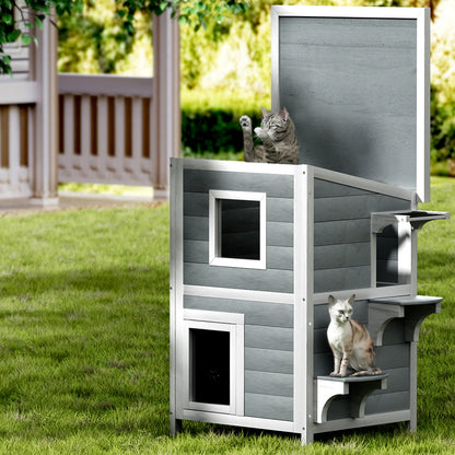 i.Pet Outdoor Cat House Shelter 56cm x 52cm x 82cm Rabbit Hutch Wooden Condo Small Outdoor Cat House - Image 5