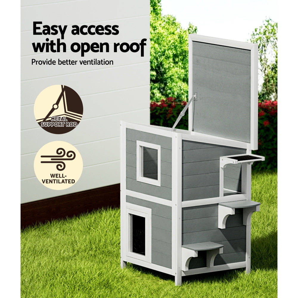 i.Pet Outdoor Cat House Shelter 56cm x 52cm x 82cm Rabbit Hutch Wooden Condo Small Outdoor Cat House - Image 6