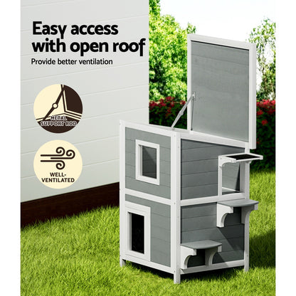 i.Pet Outdoor Cat House Shelter 56cm x 52cm x 82cm Rabbit Hutch Wooden Condo Small Outdoor Cat House - Image 6