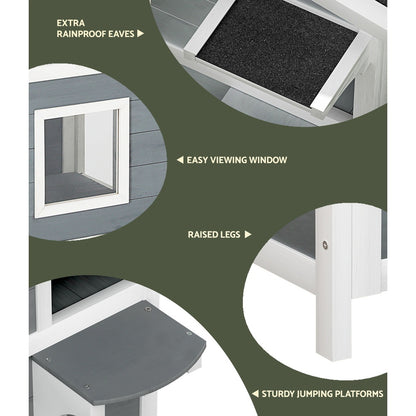 i.Pet Outdoor Cat House Shelter 56cm x 52cm x 82cm Rabbit Hutch Wooden Condo Small Outdoor Cat House - Image 7