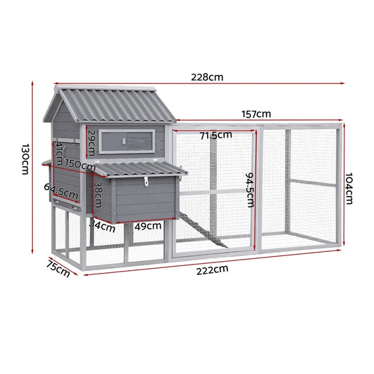 i.Pet Chicken Coop Rabbit Hutch Extra Large Wooden Run Bunny Cage Poultry House Outdoor - Image 2