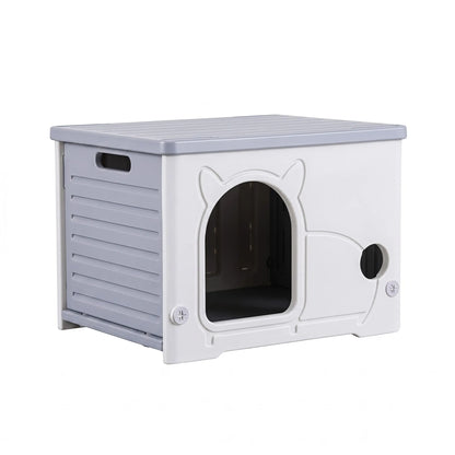 i.Pet Cat House Enclosed Shelter Plastic Nest Stackable Bench Box Outdoor Indoor Grey - Image 2