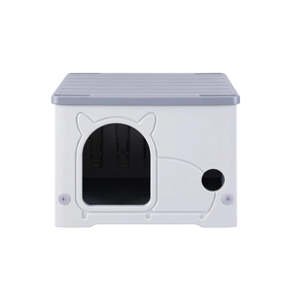 i.Pet Cat House Enclosed Shelter Plastic Nest Stackable Bench Box Outdoor Indoor Grey - Image 4