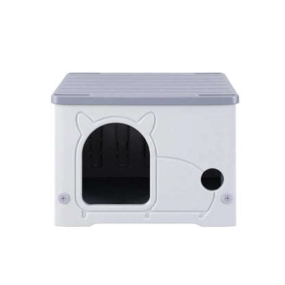 i.Pet Cat House Enclosed Shelter Plastic Nest Stackable Bench Box Outdoor Indoor Grey - Image 4