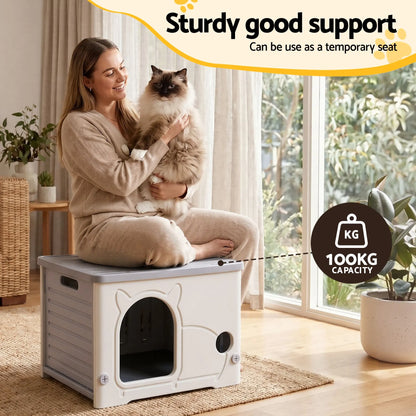 i.Pet Cat House Enclosed Shelter Plastic Nest Stackable Bench Box Outdoor Indoor Grey - Image 6