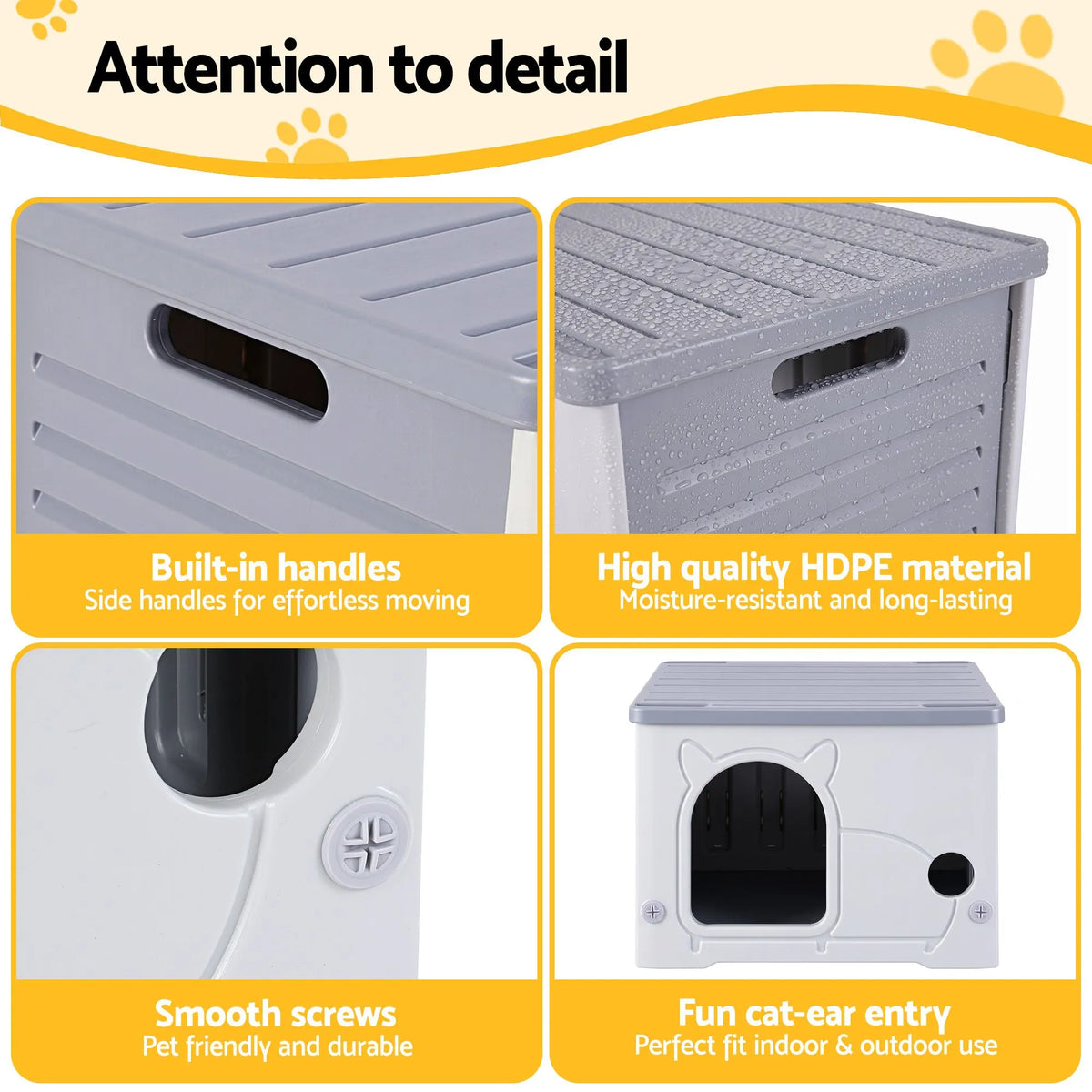 i.Pet Cat House Enclosed Shelter Plastic Nest Stackable Bench Box Outdoor Indoor Grey - Image 7