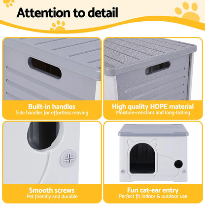 i.Pet Cat House Enclosed Shelter Plastic Nest Stackable Bench Box Outdoor Indoor Grey - Image 7