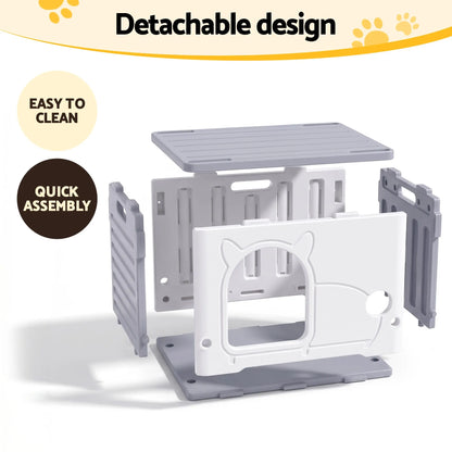 i.Pet Cat House Enclosed Shelter Plastic Nest Stackable Bench Box Outdoor Indoor Grey - Image 8